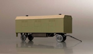 Wohnwagen / Kinowagen Trapezdach 6 Fenster Armee H0